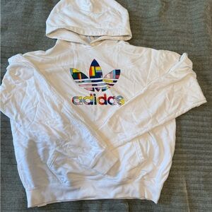 Adidas White Hoodie with Colorful Trefoil Logo